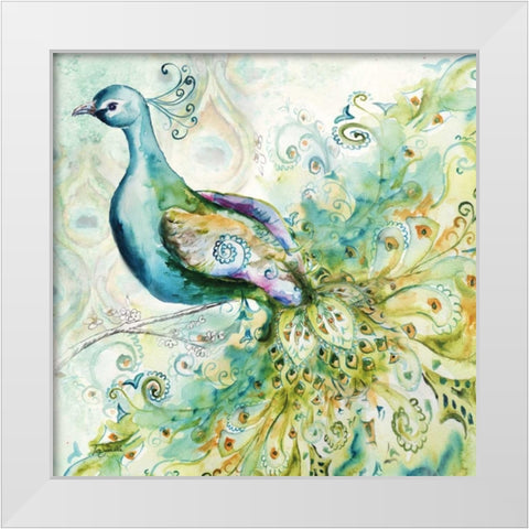 Bohemian Peacocks II White Modern Wood Framed Art Print by Tre Sorelle Studios