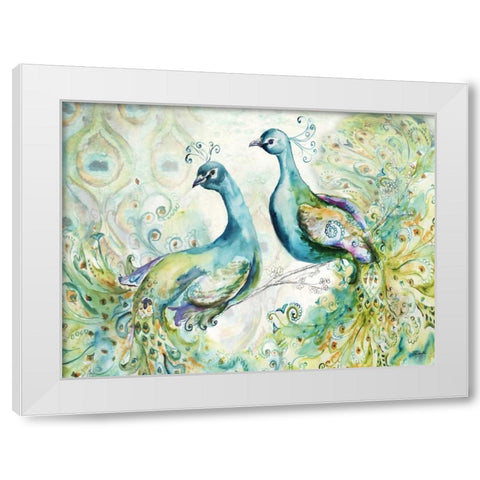 Bohemian Peacocks Landscape White Modern Wood Framed Art Print by Tre Sorelle Studios