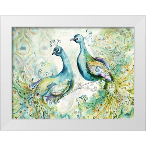 Bohemian Peacocks Landscape White Modern Wood Framed Art Print by Tre Sorelle Studios