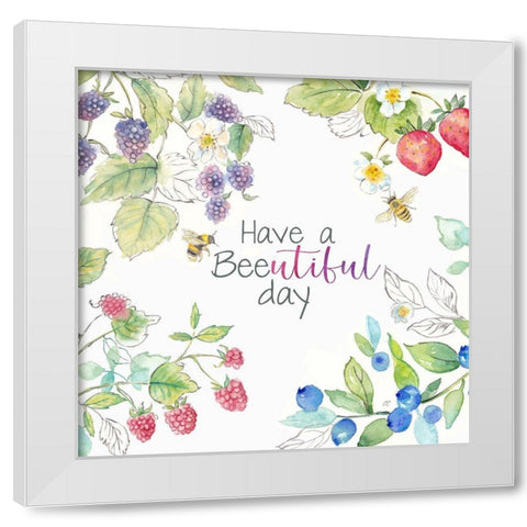 Berries and Bees IX White Modern Wood Framed Art Print by Coulter, Cynthia