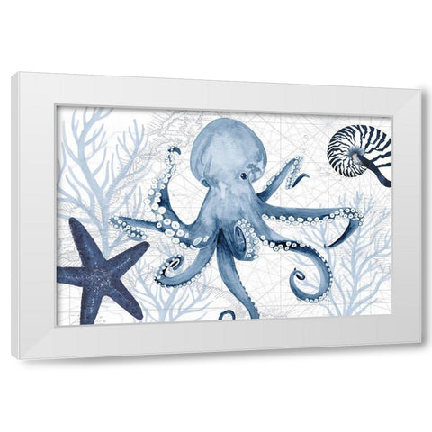 Deep Blue Sea I on White White Modern Wood Framed Art Print by Reed, Tara