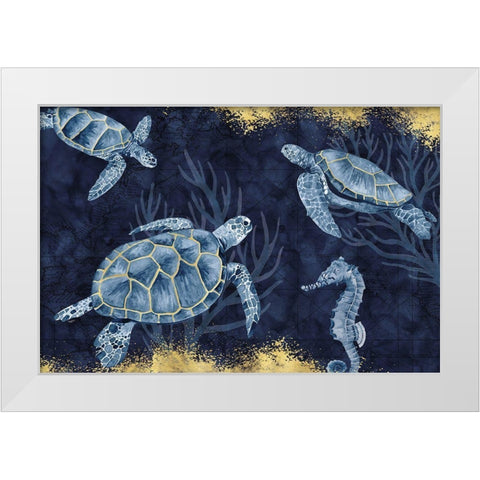 Deep  Blue Sea II on Blue Gold White Modern Wood Framed Art Print by Reed, Tara