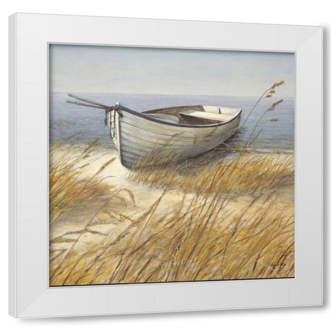 Shoreline Boat White Modern Wood Framed Art Print by Fisk, Arnie