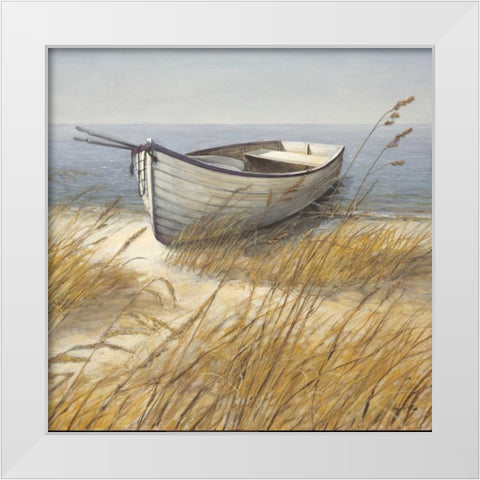 Shoreline Boat White Modern Wood Framed Art Print by Fisk, Arnie