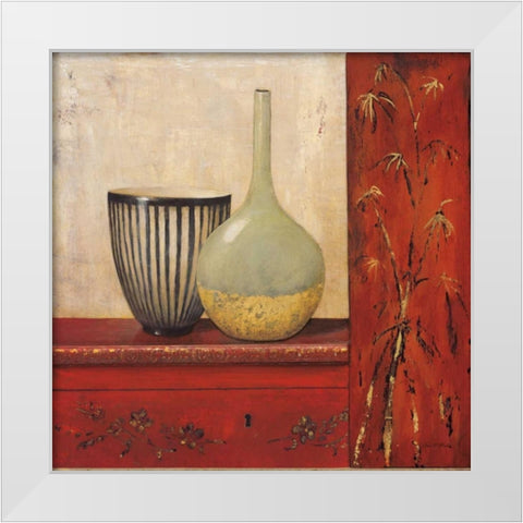 Crimson Bamboo White Modern Wood Framed Art Print by Fisk, Arnie