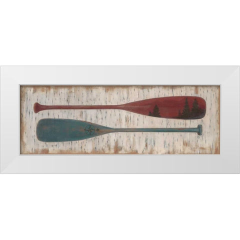 Paddles on Birchbark White Modern Wood Framed Art Print by Fisk, Arnie