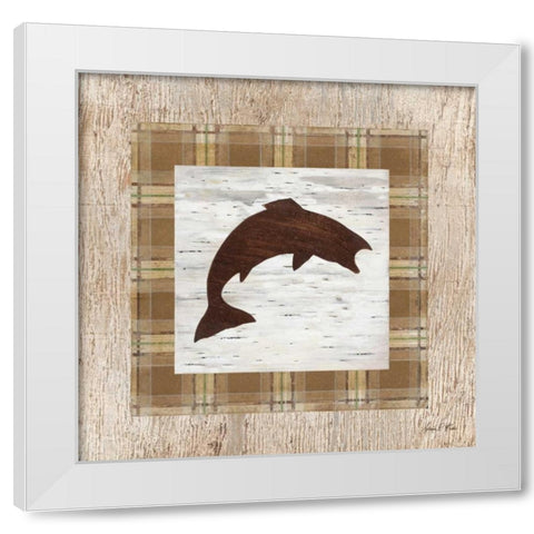 Jumping Salmon White Modern Wood Framed Art Print by Fisk, Arnie