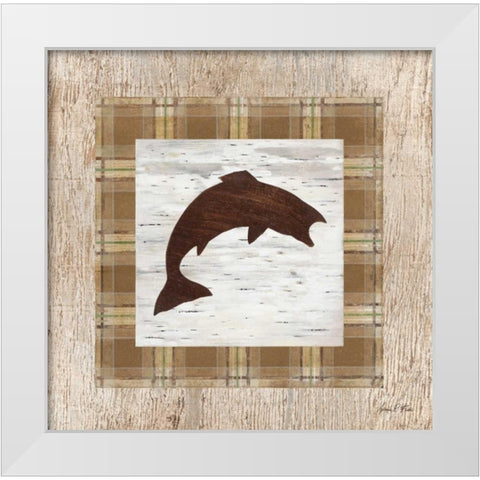 Jumping Salmon White Modern Wood Framed Art Print by Fisk, Arnie