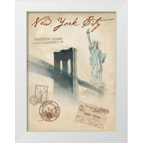 Bridge to NYC White Modern Wood Framed Art Print by FISK, Arnie