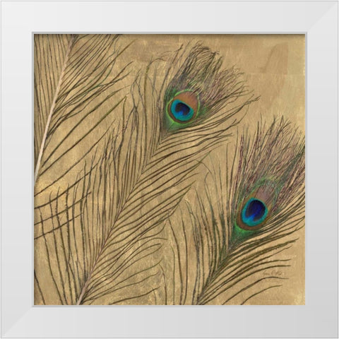 Leafed Peacock Feathers  White Modern Wood Framed Art Print by Fisk, Arnie