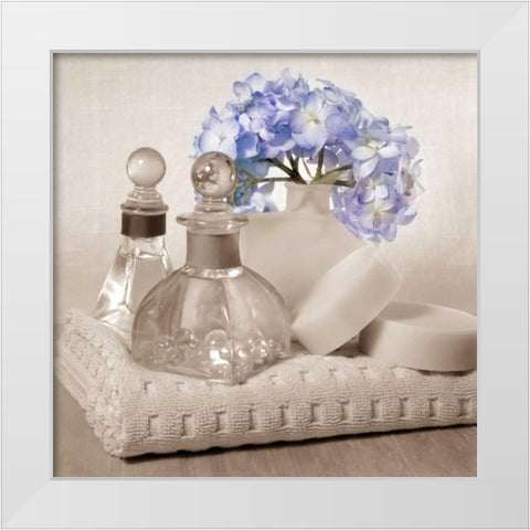 Hydrangea and Towel White Modern Wood Framed Art Print by Greenwood, Julie