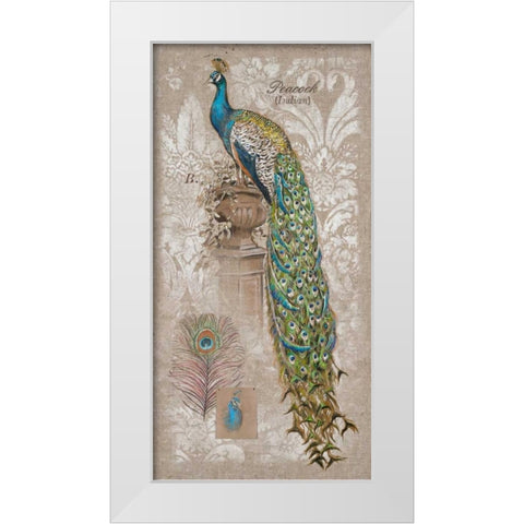 Peacock Linen 2 White Modern Wood Framed Art Print by Barrett, Chad