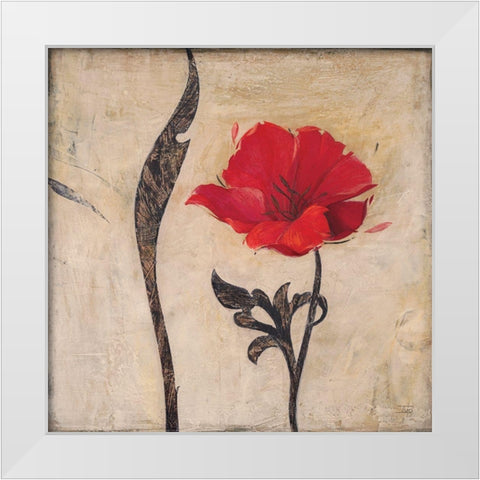 Scarlet Blossom White Modern Wood Framed Art Print by Stoyanov, Ivo