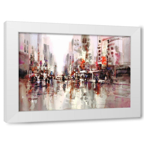 City Rain 1 White Modern Wood Framed Art Print by Heighton, Brent