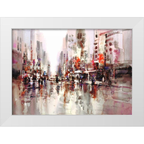 City Rain 1 White Modern Wood Framed Art Print by Heighton, Brent