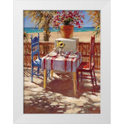 Seaside Cafe White Modern Wood Framed Art Print by Heighton, Brent