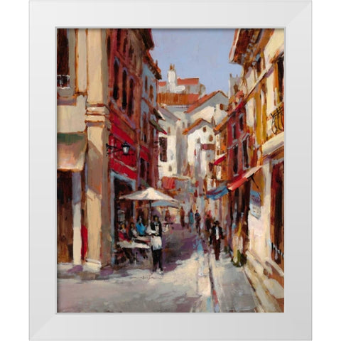Afternoon In The Cafe White Modern Wood Framed Art Print by Heighton, Brent