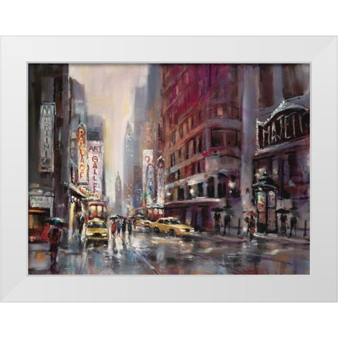 Manhattan Rain White Modern Wood Framed Art Print by Heighton, Brent