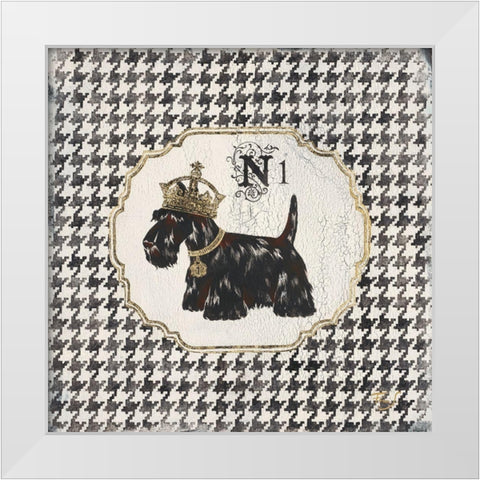 Hounds Tooth Scottie White Modern Wood Framed Art Print by Ferri, Stefania