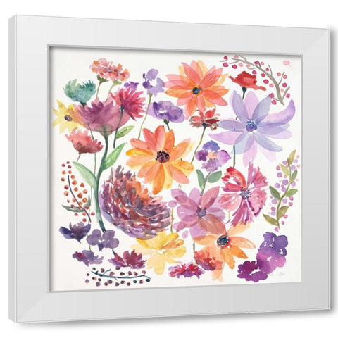 Happy Dancing Garden White Modern Wood Framed Art Print by Gold, Lora