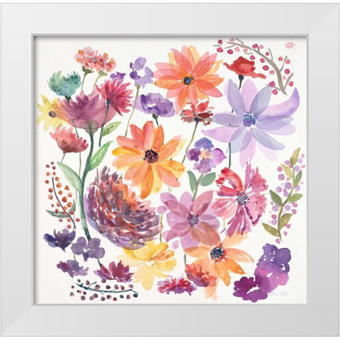 Happy Dancing Garden White Modern Wood Framed Art Print by Gold, Lora