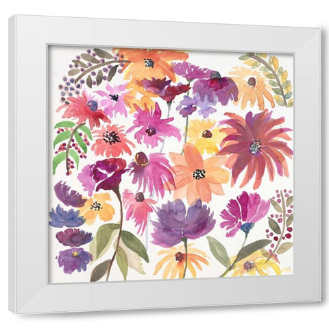 Playful Dancing Garden White Modern Wood Framed Art Print by Gold, Lora