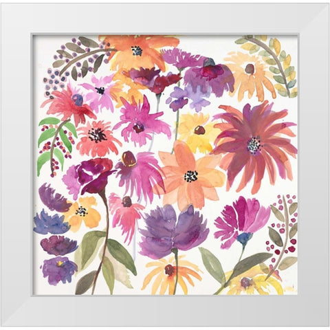 Playful Dancing Garden White Modern Wood Framed Art Print by Gold, Lora