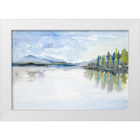 Lakefront Watercolor White Modern Wood Framed Art Print by Gold, Lora