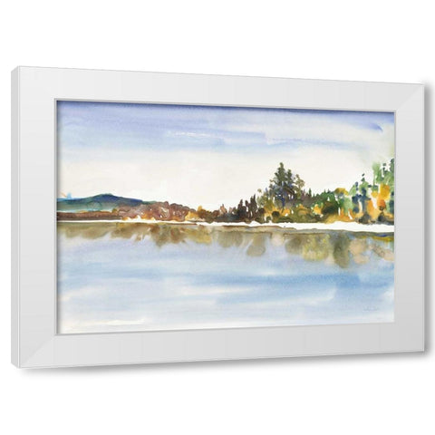 Lakeside Reflections White Modern Wood Framed Art Print by Gold, Lora