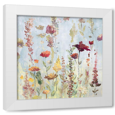 Rain Shower Garden White Modern Wood Framed Art Print by Gold, Lora