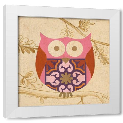 Pink Boho Owl White Modern Wood Framed Art Print by Smith, Hope