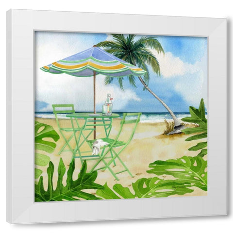 Beachside Dining 1 White Modern Wood Framed Art Print by Escobedo, Mary