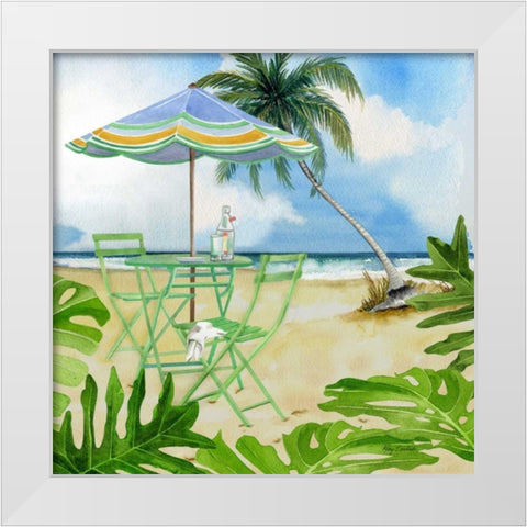 Beachside Dining 1 White Modern Wood Framed Art Print by Escobedo, Mary