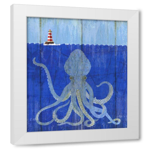 Octopus Ledgend White Modern Wood Framed Art Print by Escobedo, Mary