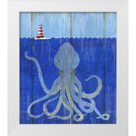 Octopus Ledgend White Modern Wood Framed Art Print by Escobedo, Mary