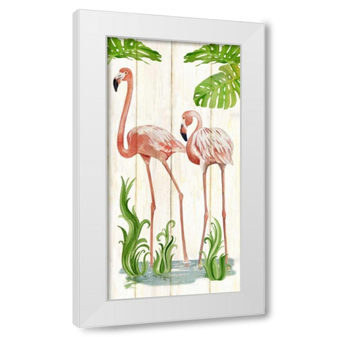 Flamingo Stroll 2 White Modern Wood Framed Art Print by Escobedo, Mary