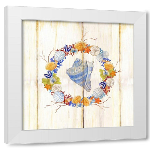Coastal Wreath and Shell 3 White Modern Wood Framed Art Print by Escobedo, Mary