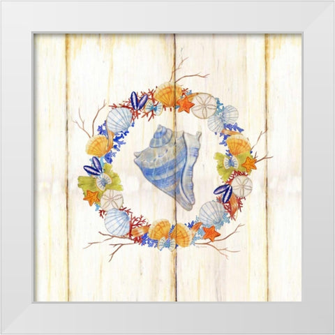 Coastal Wreath and Shell 3 White Modern Wood Framed Art Print by Escobedo, Mary