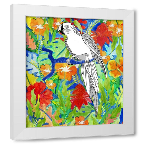 Tropical Paradise Parrot 1 White Modern Wood Framed Art Print by Escobedo, Mary