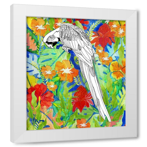 Tropical Paradise Parrot 2 White Modern Wood Framed Art Print by Escobedo, Mary