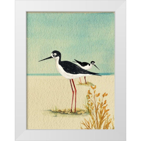 Seabirds By The Sea White Modern Wood Framed Art Print by Escobedo, Mary