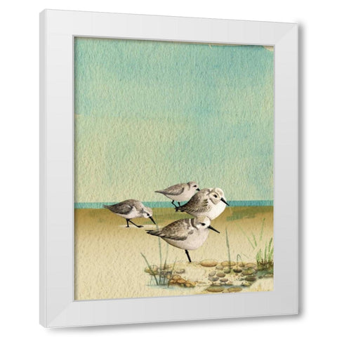 Sandpipers By The Sea White Modern Wood Framed Art Print by Escobedo, Mary