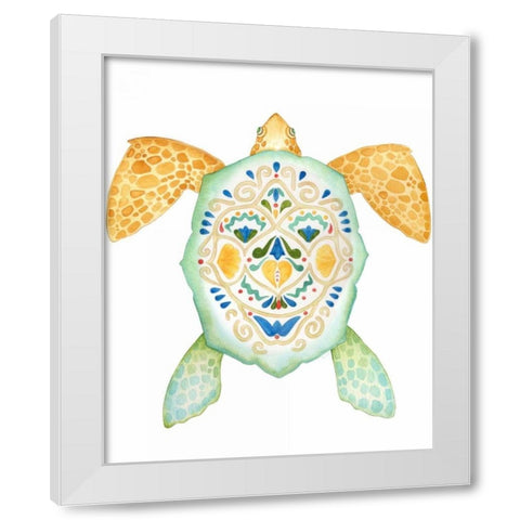 Fiesta Sea Turtle 1 White Modern Wood Framed Art Print by Escobedo, Mary