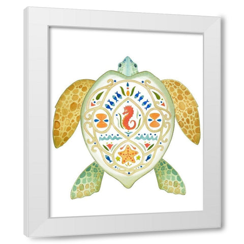 Holiday By The Sea, Turtle 1 White Modern Wood Framed Art Print by Escobedo, Mary