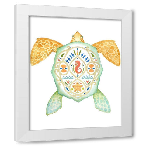 Holiday By The Sea, Turtle 1 White Modern Wood Framed Art Print by Escobedo, Mary