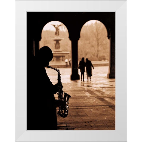 Jazz Courtyard White Modern Wood Framed Art Print by Gleyzer, Sasha