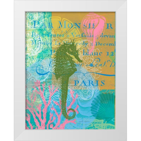Script Seahorse White Modern Wood Framed Art Print by Robertson, Walter