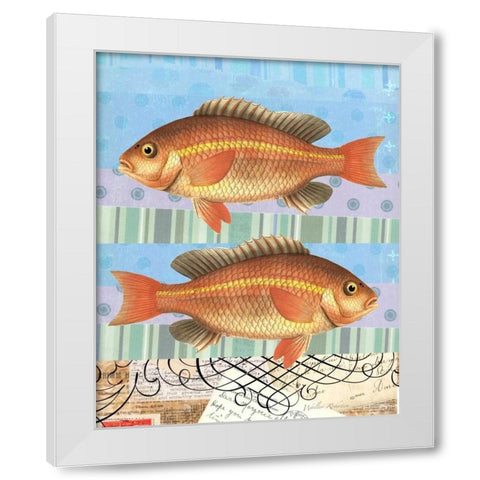 Double Fish Flourish White Modern Wood Framed Art Print by Robertson, Walter