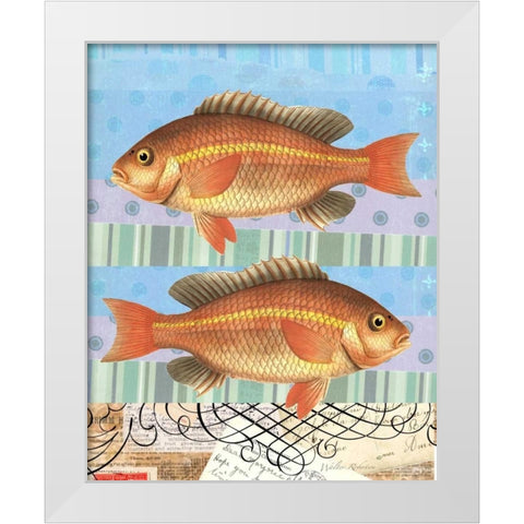 Double Fish Flourish White Modern Wood Framed Art Print by Robertson, Walter