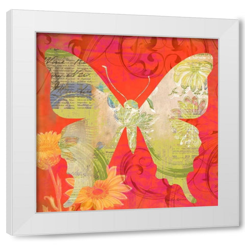 Red Pop Butterfly White Modern Wood Framed Art Print by Robertson, Walter